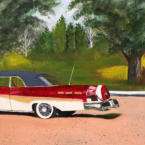 Vintage Original Painting - 1958 Ford Skyliner (?) Unsigned - Picture 7 of 11